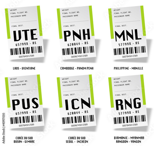 Vektor: Airport tag bags - Laos, Philippine, Myanmar, Cambodge, Corée Airport tag bags - Laos, Philippine, Myanmar, Cambodge, Corée