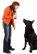 woman is dog training