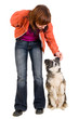 woman is dog training