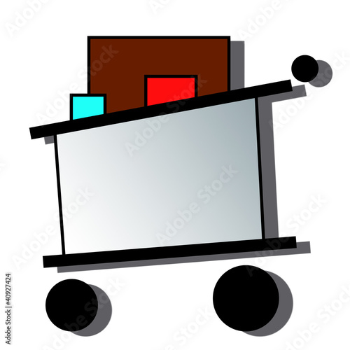 Illustration: Logo caddie commerce, supermarché, hypermarché avec ombre Logo caddie commerce, supermarché, hypermarché avec ombre