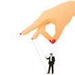 Woman holding figure of a businessman for a red  thread