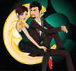 Vector: Cute romantic couple in love sitting on the moon. Cute romantic couple in love sitting on the moon.