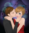 Vector: Cute romantic couple in love and kissing. Cute romantic couple in love and kissing.
