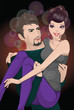 Vector: Cute romantic couple in love. Man carrying woman. Cute romantic couple in love. Man carrying woman.