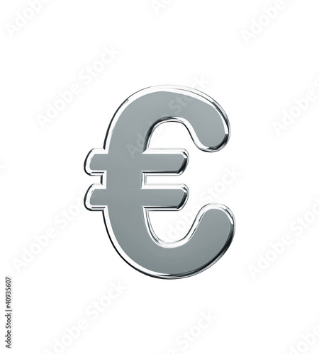 Illustration: glänzendes silbernes Eurozeichen glänzendes silbernes Eurozeichen