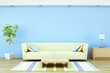 Interior with sofa, plant and lamp