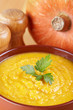 Pumpkin soup on the served table