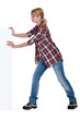 Woman pushing a blank sign
