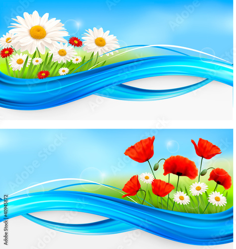 Vector: Two banners with spring and summer flowers. Two banners with spring and summer flowers.