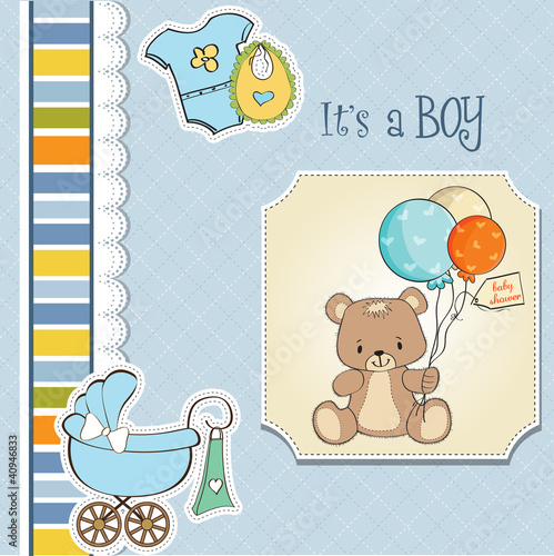 Vektor: baby boy shower card with cute teddy bear baby boy shower card with cute teddy bear