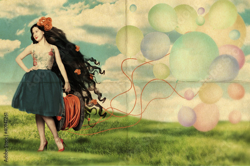 Photo: art collage with beautiful woman art collage with beautiful woman
