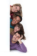 Friends laying by blank advertising
