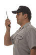 Security guard hand holding cb walkie-talkie radio