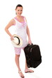 Photo: Summer holiday traveler cute woman with baggage Summer holiday traveler cute woman with baggage