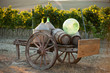 A cart loaded with wine bottles