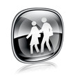 people icon black glass, isolated on white background