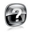 Help icon black glass, isolated on white background