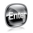 Enter icon black glass, isolated on white background