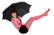 young woman in striped clothes holding an umbrella young woman in striped clothes holding an umbrella
