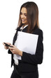 Business woman sending text message on mobile phone