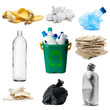 a different kinds of recyclable waste, isolated on white