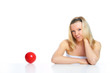 portrait of a girl with red ball against white background