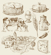 Village houses sketch with food