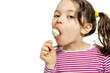 girl with a lollipop, isolated on white background