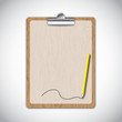 Wooden clipboard with line by yellow pencil Wooden clipboard with line by yellow pencil