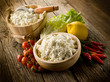artisanal homemade ricotta with vegetables ingredients