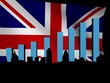 London skyline and graph over British flag illustration