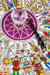 Tarot cards in circle with a magic ball and wand in the center Tarot cards in circle with a magic ball and wand in the center