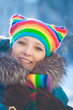 Winter woman in rainbow hat
