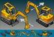 isometric mini excavator in two position