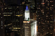 Lights on the clock tower of the Wrigley Building in Chicago