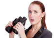 pretty woman holding binoculars