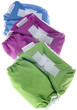 Eco Friendly Cloth Diapers in Green, Purple and Blue