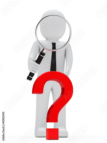Illustration: businessman magnifying glass question mark businessman magnifying glass question mark