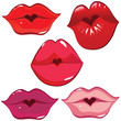 Set of glossy lips in tender kiss.