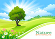 Tree with Graphic Wave and Flowing Green Field Tree with Graphic Wave and Flowing Green Field