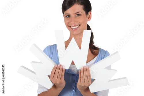 Photo: Woman holding the letters WWW Woman holding the letters WWW