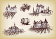 Vector hand drawn castles with vineyards