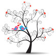 Romantic tree with in-love couple birds