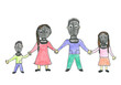 Photo: Family with gas masks. Child's drawing of future life. Family with gas masks. Child's drawing of future life.