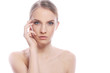 Beautiful woman with clean face over white background