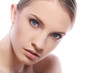 Beautiful woman with clean face over white background