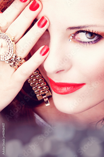 Photo: beautiful woman with pink lips and watch beautiful woman with pink lips and watch