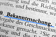 Bekanntmachung - blau unterstrichen