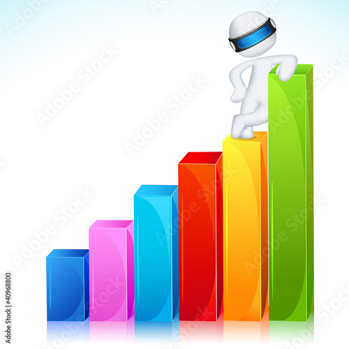 Vector: 3d Man in Vector Standing on Bar Graph 3d Man in Vector Standing on Bar Graph