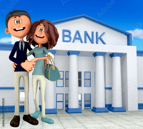 Illustration: 3D couple at the bank 3D couple at the bank